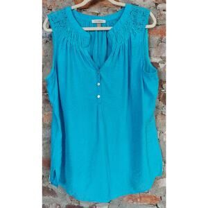 Roz & Ali Sleeveless Shirt Womens Plus Size 1x Tank Top Blue Lace